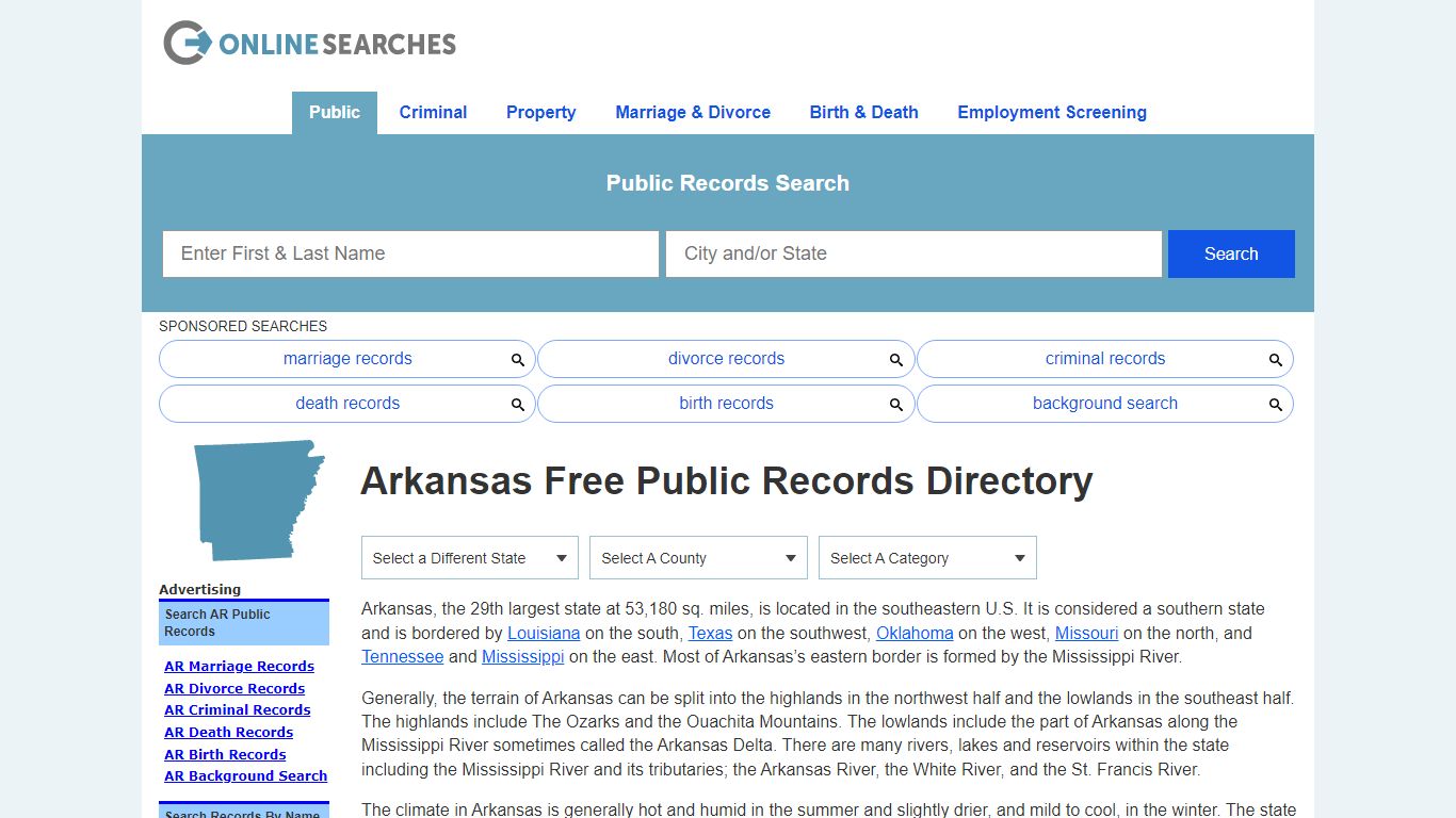 Arkansas Free Public Records Directory - OnlineSearches.com